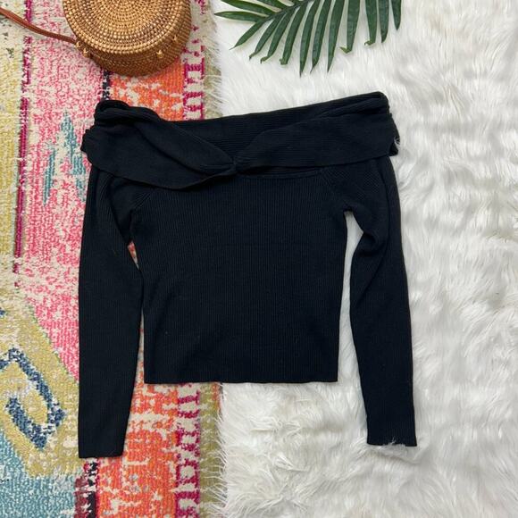 Abercrombie Neutral Black Stretch Long Sleeve Off Shoulder Knit Sweater XL - Picture 1 of 5